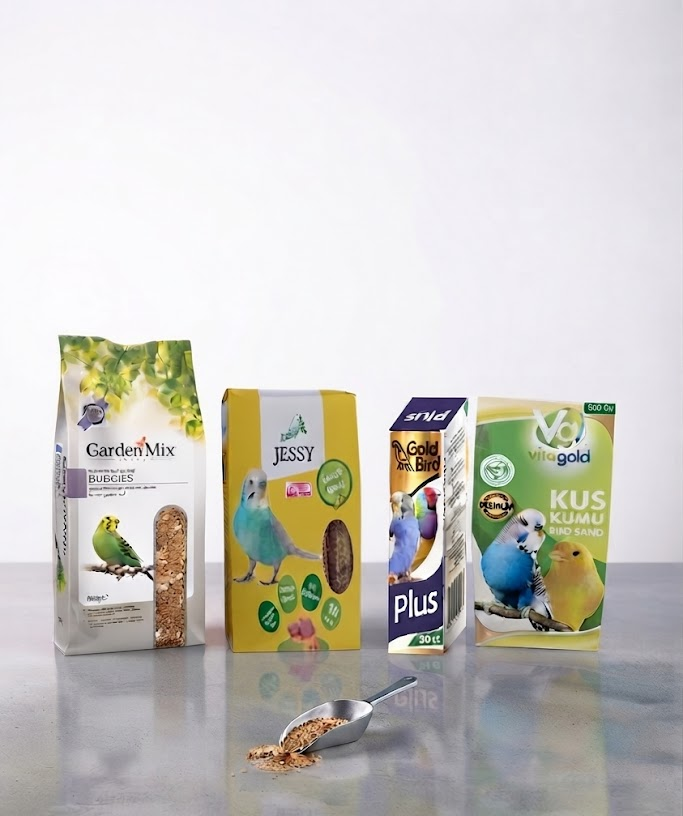 Muhabbet Kuşu Yemi, Vitamini ve Kuş Kumu Seti - Eksiksiz Bakım Paketi (Garden Mix + Jessy Ballı kraker + Zonaks multivitamin +Vita gold kuş kumu)